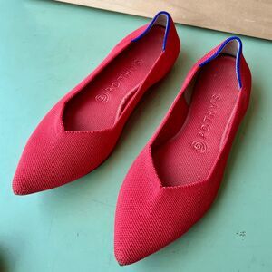 Rothy’s The Point Flats – Coral Knit with Blue Trim, Washable, Size 9